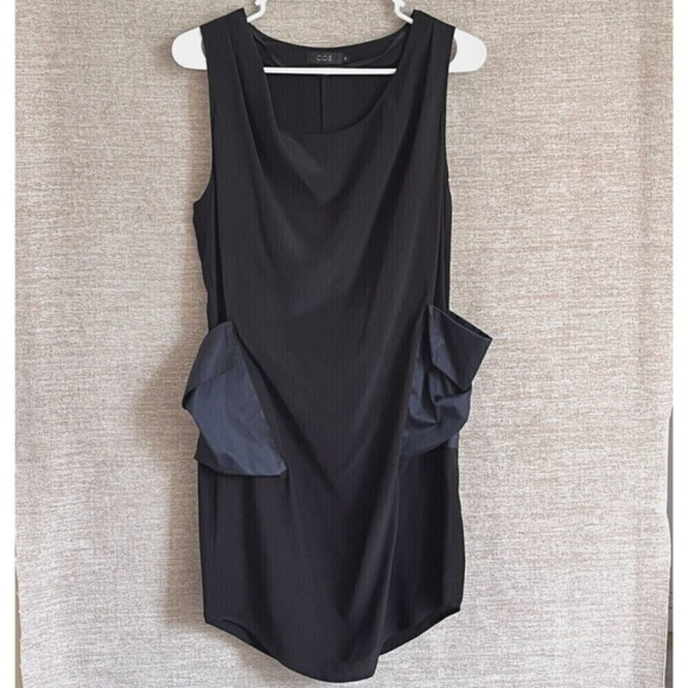COS Womens Dress Silk Sleeveless Short Black XS Pullover Drapey Pockets Modern